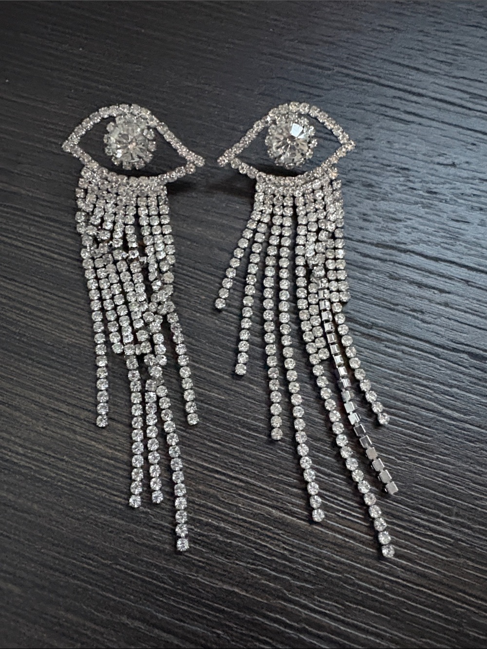Elegant Silver Topshop Crystal Fringe Eye Drop Earrings - Women Jewelry